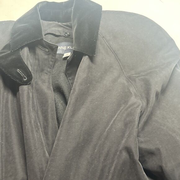 Anne Klein II Trench Coat Womens 10 Dark Brown/Black Long Wool Body Suede Collar - Picture 2 of 13